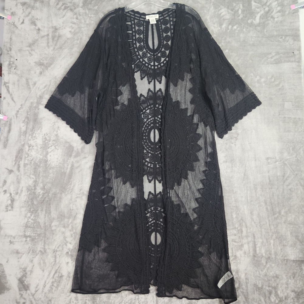 Rachel Zoe Lace Duster Cardigan Women OS Black Mesh Boho Festival Witchy Goth